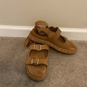 Matisse Brown Studded Sandals with Buckles